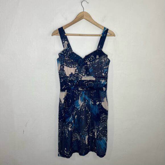 Peruvian Connection Cote Dazur Blue Floral Silk Blend Dress Size 6 - Picture 1 of 13
